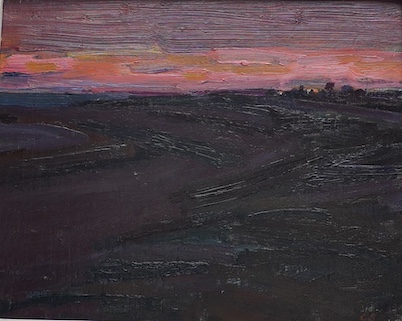 Christopher Baker (b.1956), oil on board, Abstract composition at sunset, signed with initials, 21 x 25cm. Condition - good